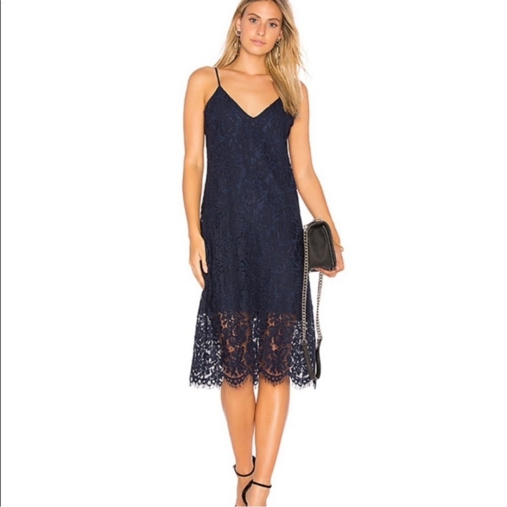 Chaser NWT Vintage Lace T Strap Back Dress in Blue Velvet